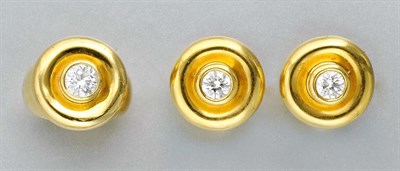 Lot 337 - Pair of Gold and Diamond Earrings and Ring