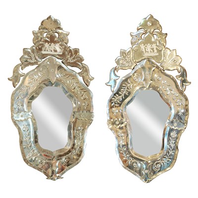 Lot 289 - Pair of Venetian Mirror Framed Mirrors Height...