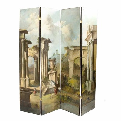 Lot 460 - Painted Four-Panel Screen Height 6 feet 3...