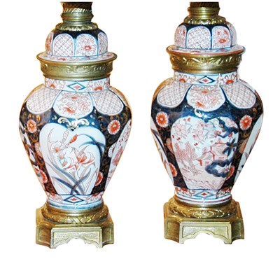 Lot 423 - Pair of Metal Mounted Imari Porcelain Covered...