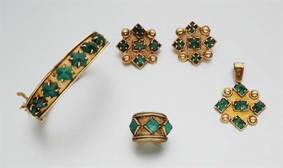 Lot 640 - Group of Gold and Emerald Jewelry