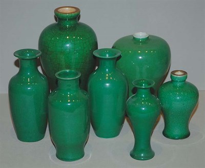 Lot 1122 - Group of Seven Chinese Green Glazed Porcelain...
