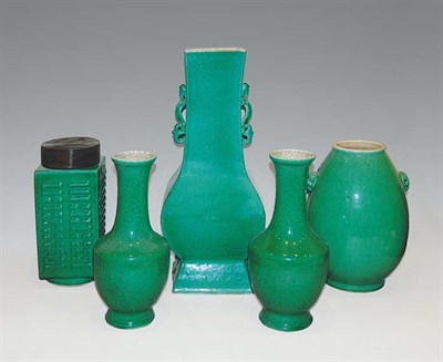 Lot 1119 - Group of Five Chinese Green Glazed Porcelain...