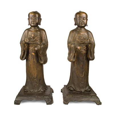Lot 114 - Pair of Chinese Gilt-Bronze Attendants...