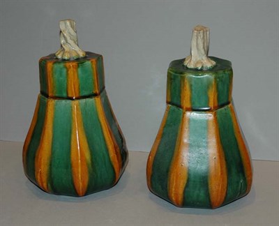 Lot 1118 - Pair of Chinese Sancai Glazed Pottery Covered...