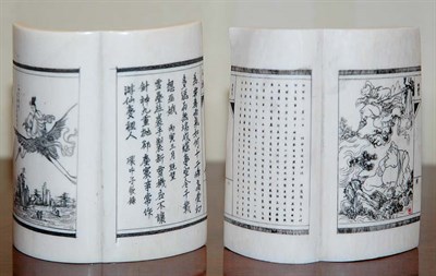 Lot 1138 - Two Chinese Ivory Book-Form Table Articles...