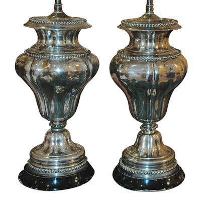 Lot 421 - Pair of Sheffield Silver Plated Lamps Height...