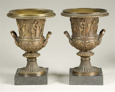 Lot 1568 - Pair of Continental Neoclassical Bronze Urns...