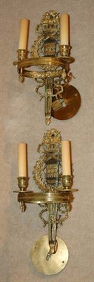 Lot 3402 - Pair of Empire Style Gilt-Metal Two-Light...