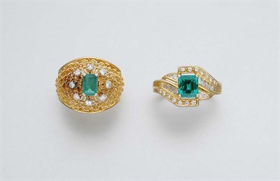 Lot 946 - Two Gold, Emerald and Diamond Rings