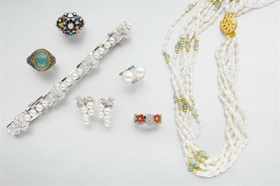 Lot 949 - Group of Cultured Pearl Jewelry, Freshwater Pearl Necklace and Four Rings