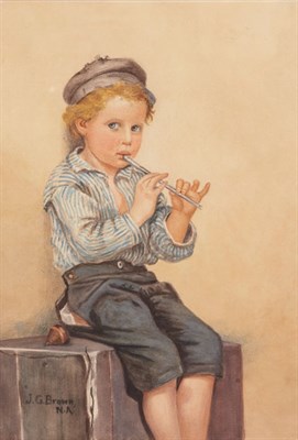 Lot 2416 - John George Brown 1831-1913 Boy with Flute...
