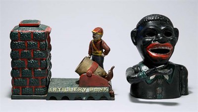 Lot 2218 - Painted Cast Iron Artillery Mechanical Bank;...