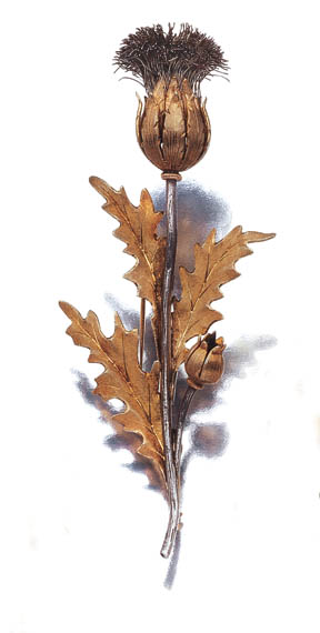 Lot 563 - Two-Color Gold and Silver Thistle Clip-Brooch