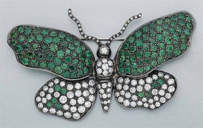 Lot 56 - Green Garnet and Diamond Butterfly Clip-Brooch