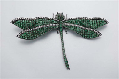 Lot 127 - Green Garnet and Diamond Dragonfly Clip-Brooch