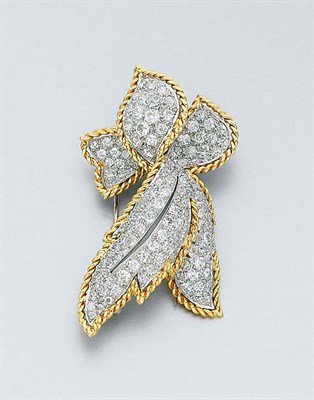 Lot 104 - Two-Color Gold and Diamond Bow Clip-Brooch