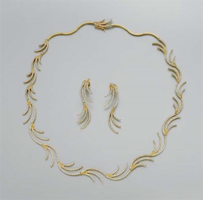 Lot 224 - Gold and Diamond Necklace and Pair of Earrings