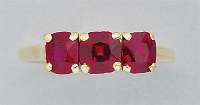 Lot 301 - Three Stone Ruby Ring