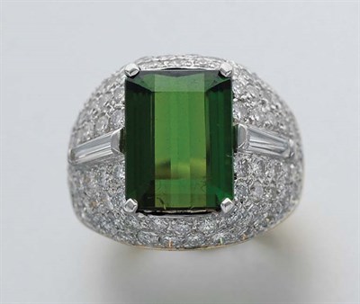 Lot 105 - Two-Color Gold, Tourmaline and Diamond Ring