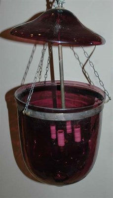 Lot 458 - Amethyst Glass Three-Light Hall Lantern