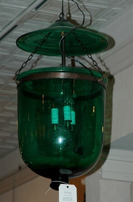 Lot 318 - Anglo-Indian Style Blown Green Glass Hall...