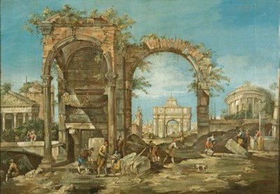 Lot 3021 - Manner of Canaletto Capriccio with Figures...