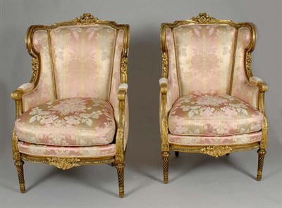 Lot 3153 - Pair of Louis XVI Style Gilt-Wood Bergeres...