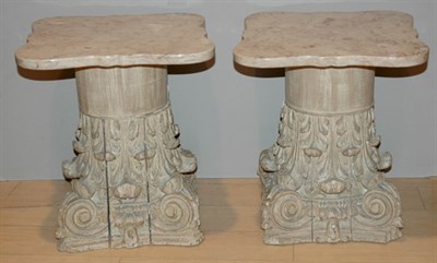 Lot 3152 - Pair of Carved and Painted Wood Capitals Each...