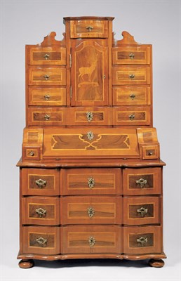 Lot 1276 - German Baroque Inlaid Walnut Schreibschrank...