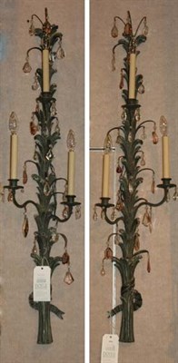 Lot 4536 - Pair of Palm Frond Decorated Wood Three-Light...