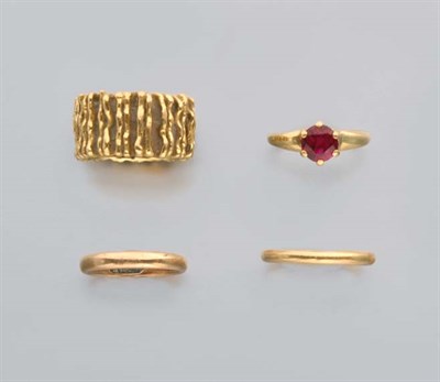 Lot 2585 - Gold and Ruby Ring and Three Gold Rings