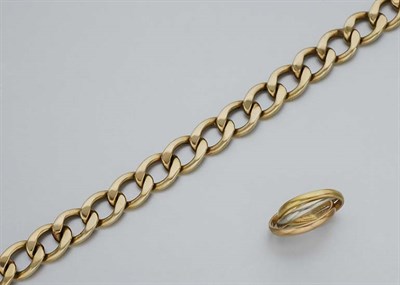 Lot 2459 - Tricolor Gold Interlocking Band Ring and Gold Curb Link Bracelet