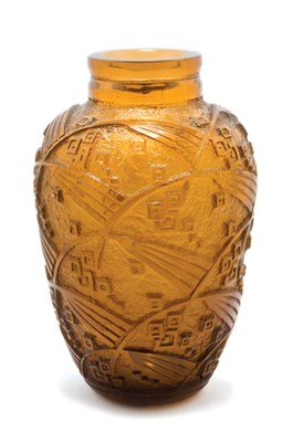 Lot 1119 - DAUM Vase, circa 1925 Deeply acid etched amber...