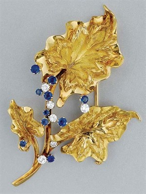 Lot 61 - Gold, Diamond and Sapphire Leaf Brooch