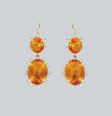 Lot 38 - Pair of Citrine and Diamond Pendant-Earrings