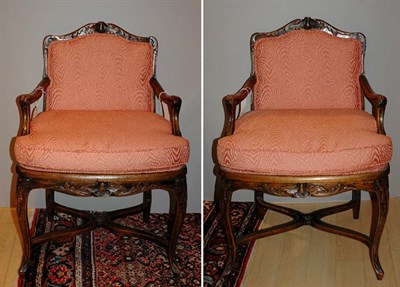 Lot 4258 - Pair of Regence Style Walnut Fauteuils