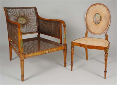 Lot 3744 - Two Edwardian Painted and Satinwood Caned...
