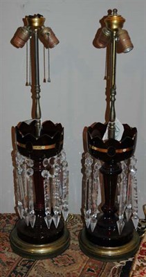Lot 486 - Pair of Bohemian Red Glass Lustres with...