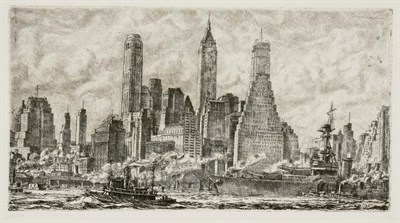 Lot 376 - Reginald Marsh SKYLINE FROM PIER 10 BROOKLYN...