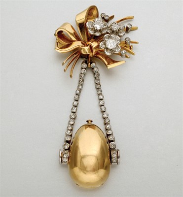 Lot 161 - Gold, Platinum and Diamond Lapel Watch
