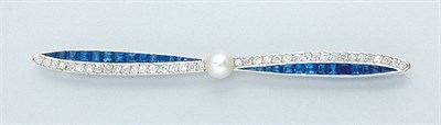 Lot 353 - Sapphire, Diamond and Pearl Bow Brooch