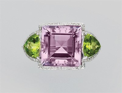 Lot 334 - Amethyst, Peridot and Diamond Ring