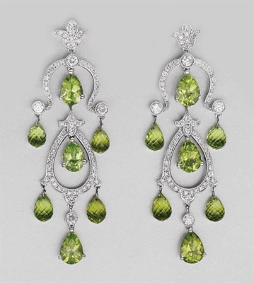 Lot 106 - Pair of Peridot and Diamond Pendant-Earrings