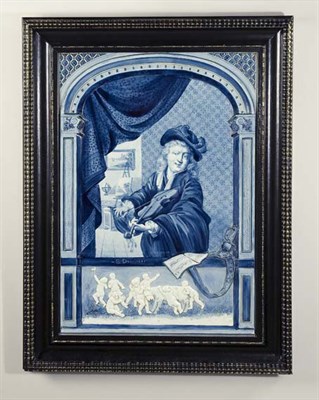 Lot 3657 - Framed Villeroy & Boch Blue and White Painted...