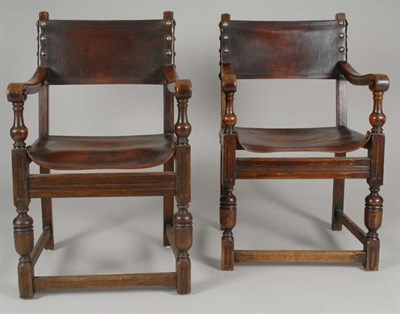 Lot 3156 - Set of Four Baroque Style Oak Armchairs Each...