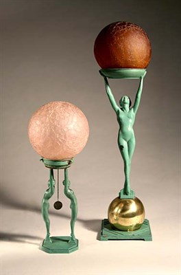 Lot 3568 - Two Frankart Green Painted Figural Metal and...
