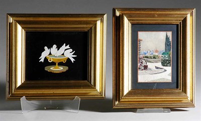 Lot 3178 - Two Framed Pietra Dura and Black Slate Plaques...