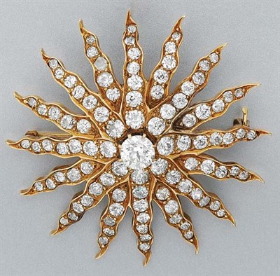 Lot 144 - Antique Gold and Diamond Starburst Pendant Brooch