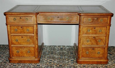 Lot 1557 - Victorian Burl Walnut Pedestal Desk 19th...